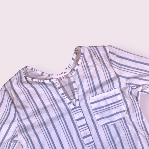Eden & Olivia Anthropologie V Neck Stripped Pull Over Shirt Womens Size Small - Picture 2 of 8